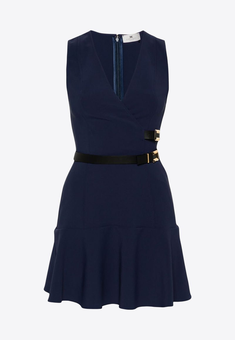 Elisabetta Franchi Crepe Sleeveless Mini Dress Navy AB60846E2_B75