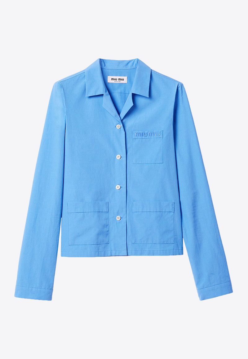 Miu Miu Long-Sleeved Poplin Shirt Light Blue MK1888SOOO15UL_F0013