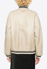 Prada Logo Appliqué Leather Bomber Jacket Beige 58A190SOOO15Y0_F0304