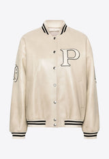 Prada Logo Appliqué Leather Bomber Jacket Beige 58A190SOOO15Y0_F0304