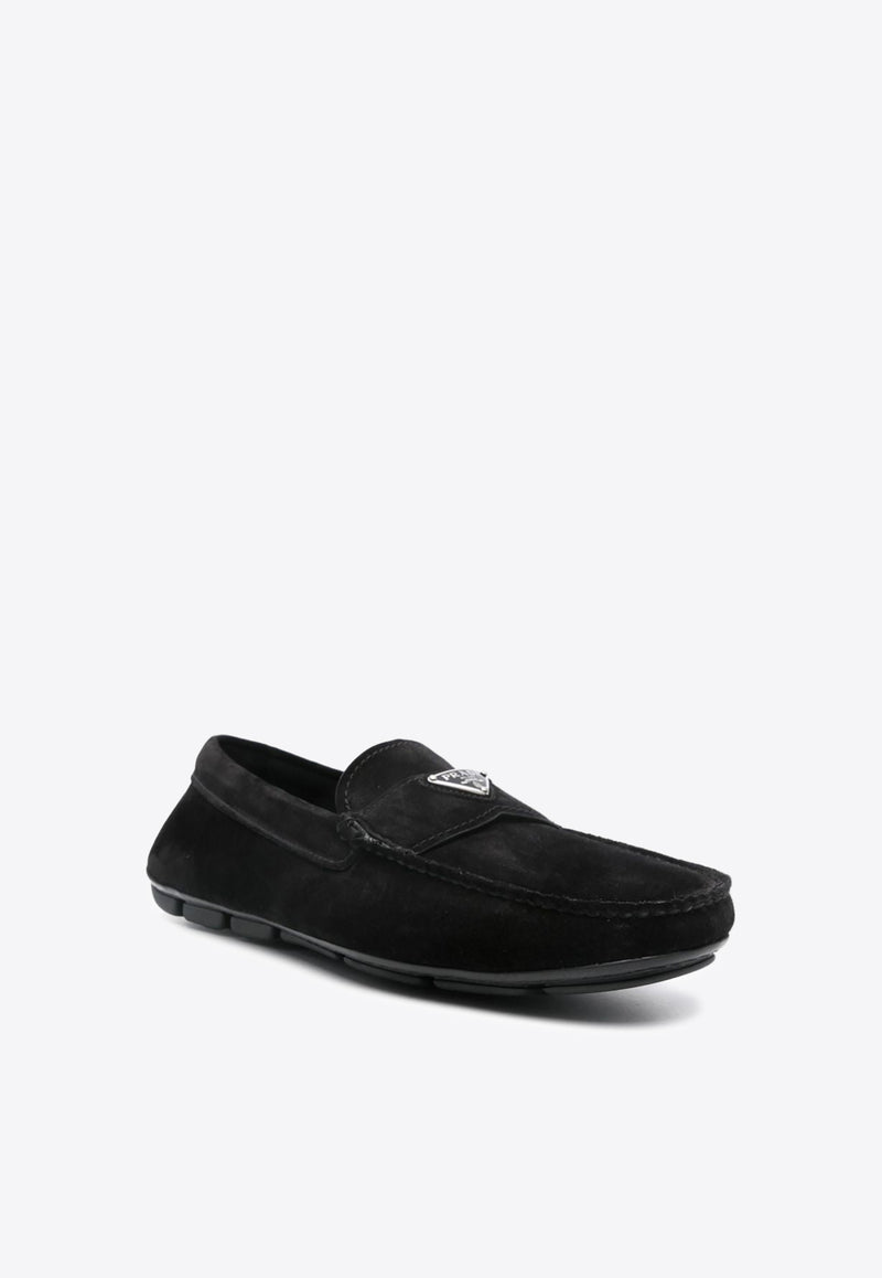 Prada Triangle Logo Suede Loafers Black 2DD177FG000054_F0002