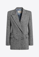 Valentino Double-Breasted Bouclé Wool Blazer Gray 7B0CE4V29R2/R_VALE-0AN