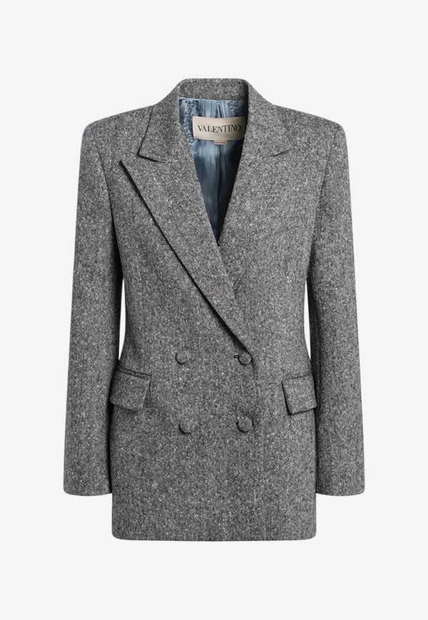 Valentino Double-Breasted Bouclé Wool Blazer Gray 7B0CE4V29R2/R_VALE-0AN