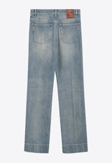Valentino Logo Patch Straight-Leg Faded Jeans Light Blue 7B0DD22G9R4/R_VALE-558