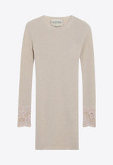 Valentino Lace Embroidered Cashmere Sweater Beige 7B0KC69G9SH/R_VALE-DPT