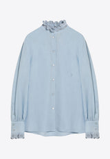 Valentino Ruffle-Trimmed Linen Shirt Blue 7B3AB7R79KW/R_VALE-EN6