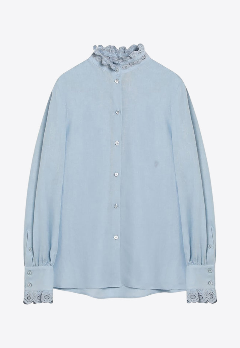 Valentino Ruffle-Trimmed Linen Shirt Blue 7B3AB7R79KW/R_VALE-EN6