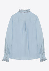 Valentino Ruffle-Trimmed Linen Shirt Blue 7B3AB7R79KW/R_VALE-EN6