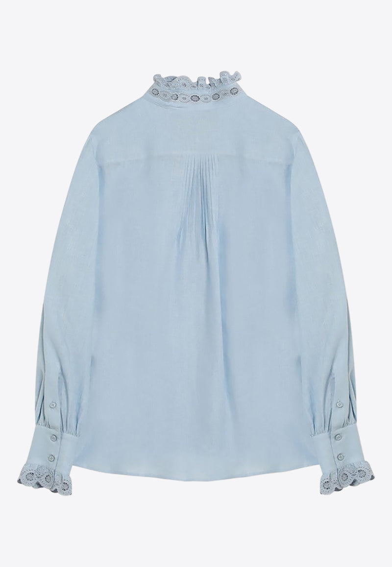 Valentino Ruffle-Trimmed Linen Shirt Blue 7B3AB7R79KW/R_VALE-EN6