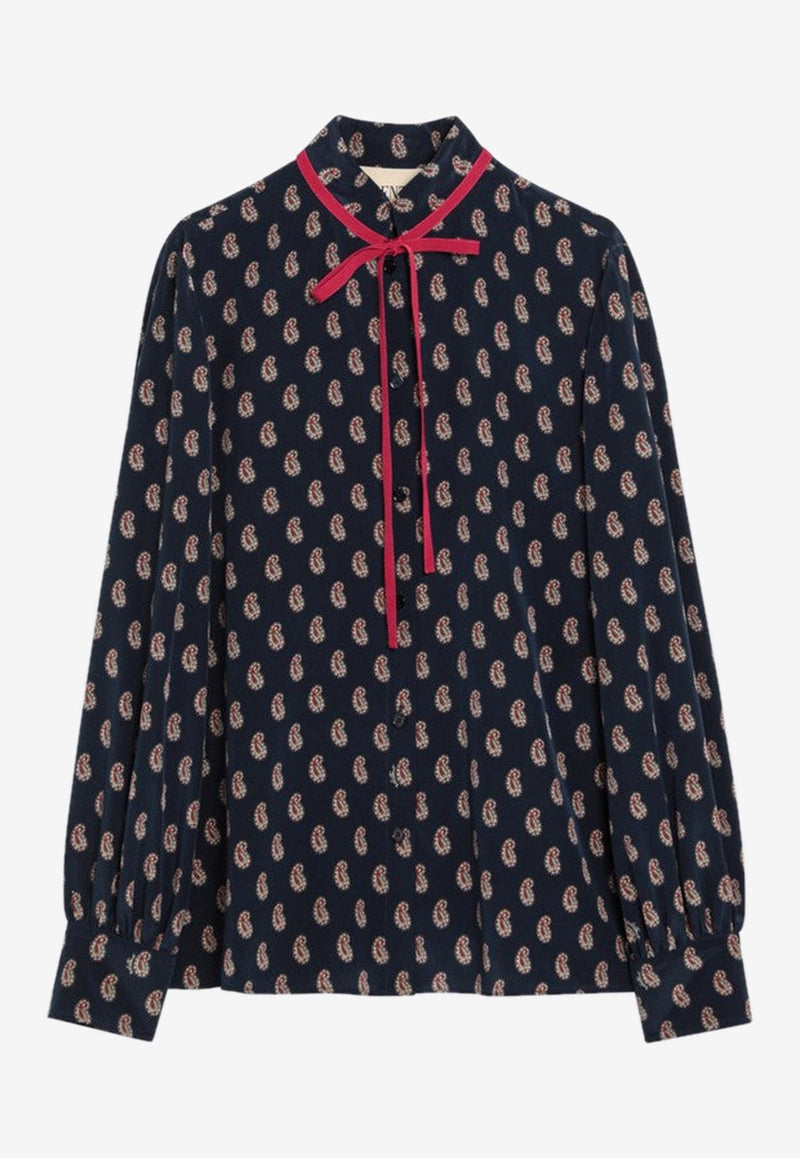 Valentino Paisley Print Silk Blouse  Indigo 7B3AB7U19JA/R_VALE-QPL