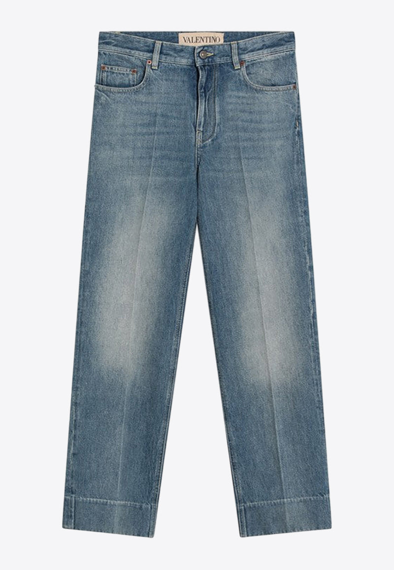 Valentino Logo Patch Faded Jeans Blue 7B3DD20G9HC/R_VALE-558