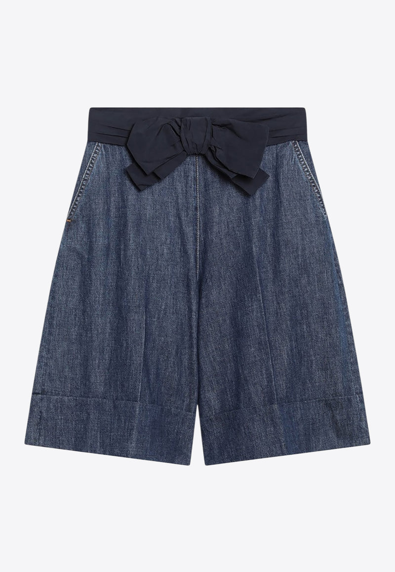 Valentino Denim Bermuda Shorts with Oversized-Bow Blue 7B3DD20P7MR/R_VALE-558