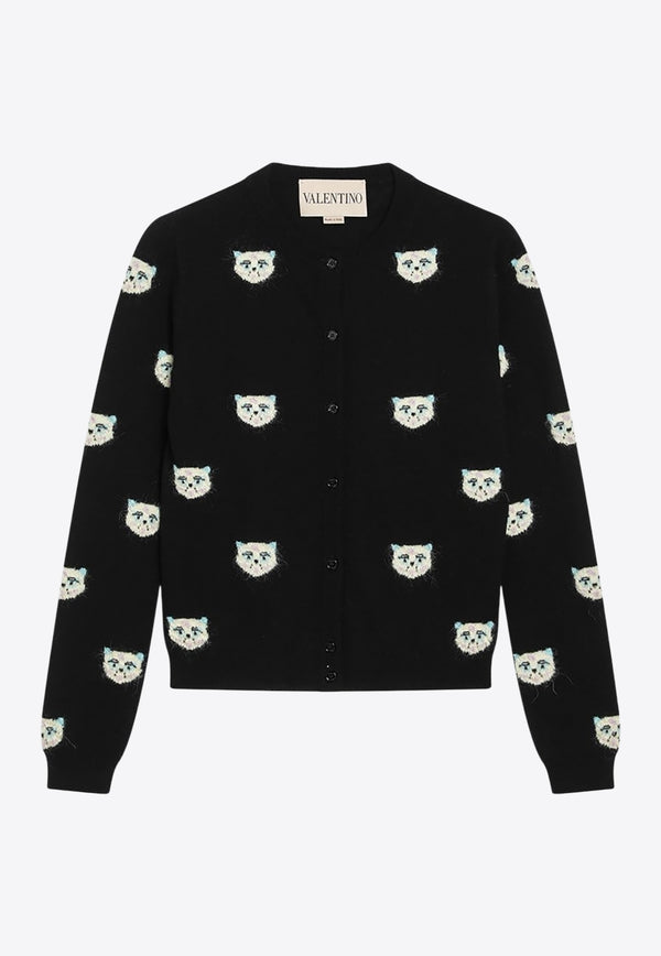 Valentino Le Chat De La Maison Intarsia Knit Cardigan Black 7B3KA12Y9NK/R_VALE-N78