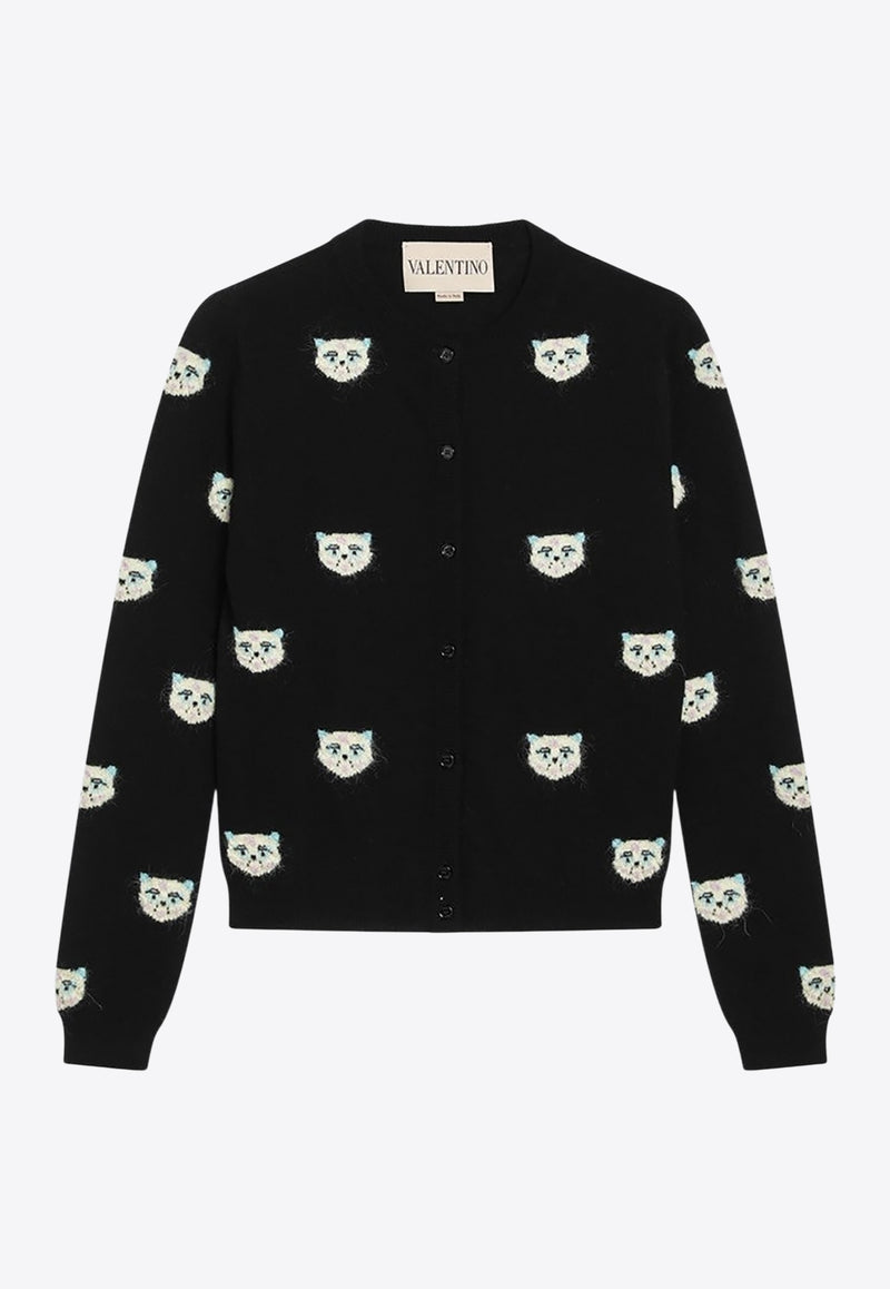 Valentino Le Chat De La Maison Intarsia Knit Cardigan Black 7B3KA12Y9NK/R_VALE-N78