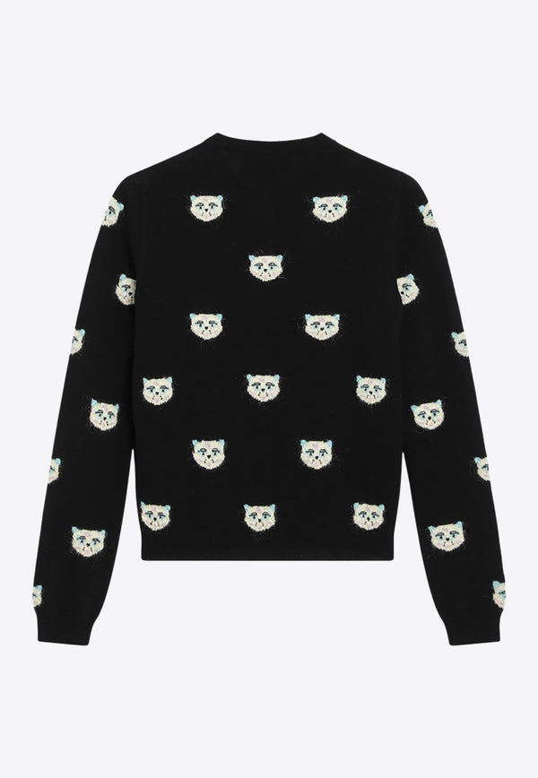 Valentino Le Chat De La Maison Intarsia Knit Cardigan Black 7B3KA12Y9NK/R_VALE-N78