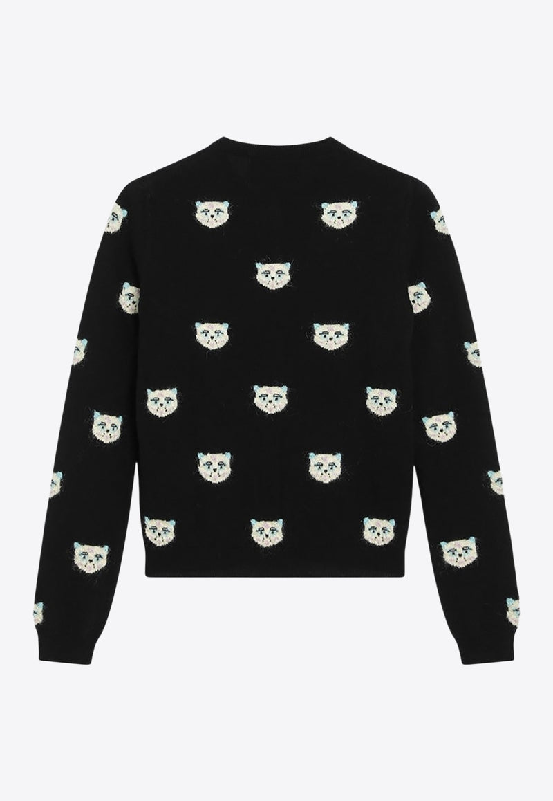 Valentino Le Chat De La Maison Intarsia Knit Cardigan Black 7B3KA12Y9NK/R_VALE-N78