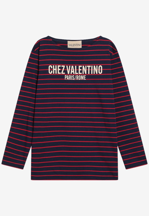 Valentino Chez Logo Long-Sleeved Stripe T-shirt Red 7B3MG24W9GH/R_VALE-BMZ