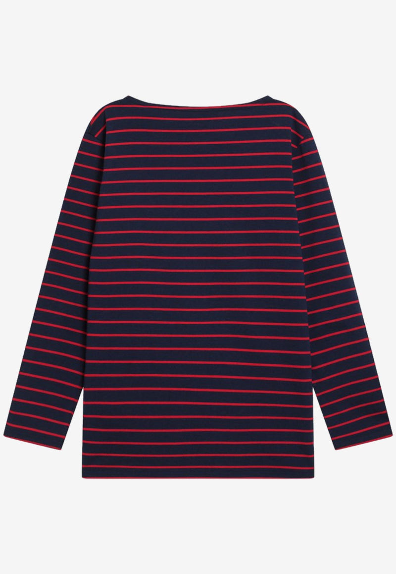 Valentino Chez Logo Long-Sleeved Stripe T-shirt Red 7B3MG24W9GH/R_VALE-BMZ