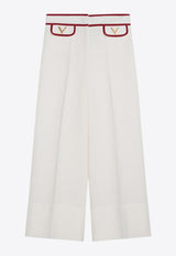 Valentino Tailored Pants with Metal V Logo White 7B3RB6541CF/R_VALE-AS0