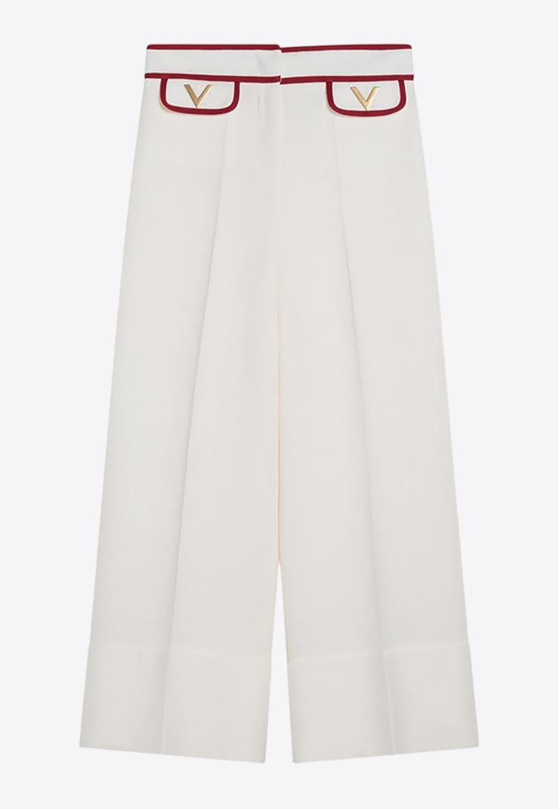 Valentino Tailored Pants with Metal V Logo White 7B3RB6541CF/R_VALE-AS0