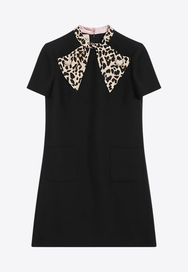 Valentino Couture Mini Dress with Animal-Print Bow Black 7B3VAFH51CF/R_VALE-BNH