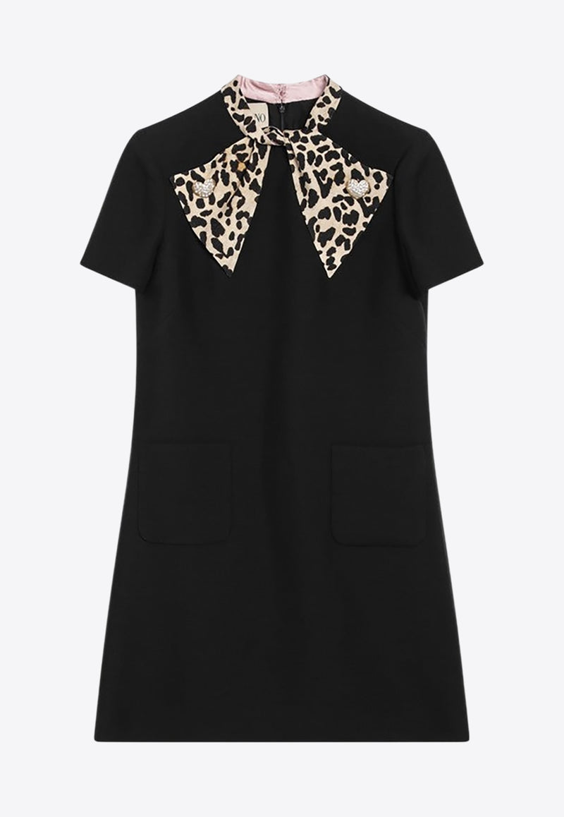 Valentino Couture Mini Dress with Animal-Print Bow Black 7B3VAFH51CF/R_VALE-BNH