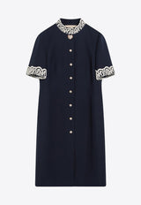 Valentino Macramé-Trimmed Wool Silk Dress Indigo 7B3VAG101CF/R_VALE-R7D