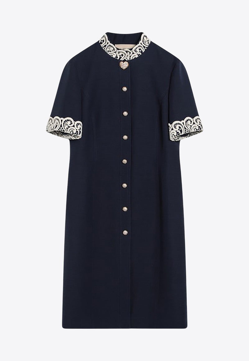 Valentino Macramé-Trimmed Wool Silk Dress Indigo 7B3VAG101CF/R_VALE-R7D
