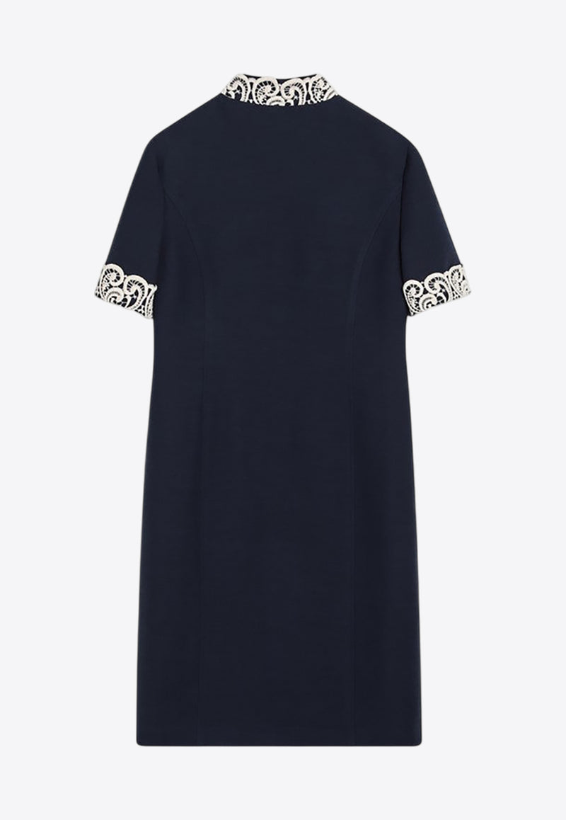 Valentino Macramé-Trimmed Wool Silk Dress Indigo 7B3VAG101CF/R_VALE-R7D
