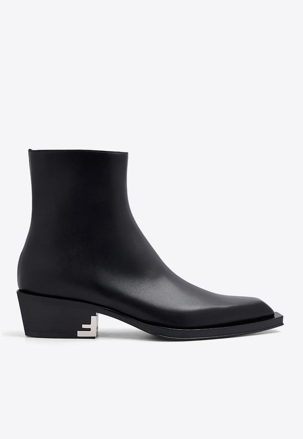 Fendi Tapered Toe Leather Ankle Boots Black 7U1615NA7/N_FENDI-F0QA1