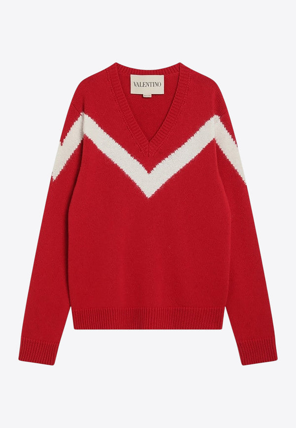 Valentino VLogo Bow V-neck Sweater Red 7V0KC35QB5G/R_VALE-BRT