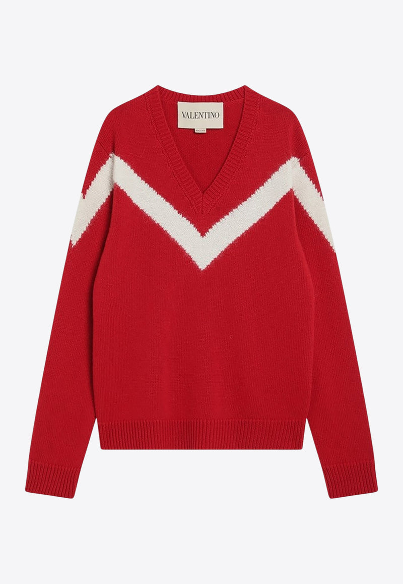 Valentino VLogo Bow V-neck Sweater Red 7V0KC35QB5G/R_VALE-BRT