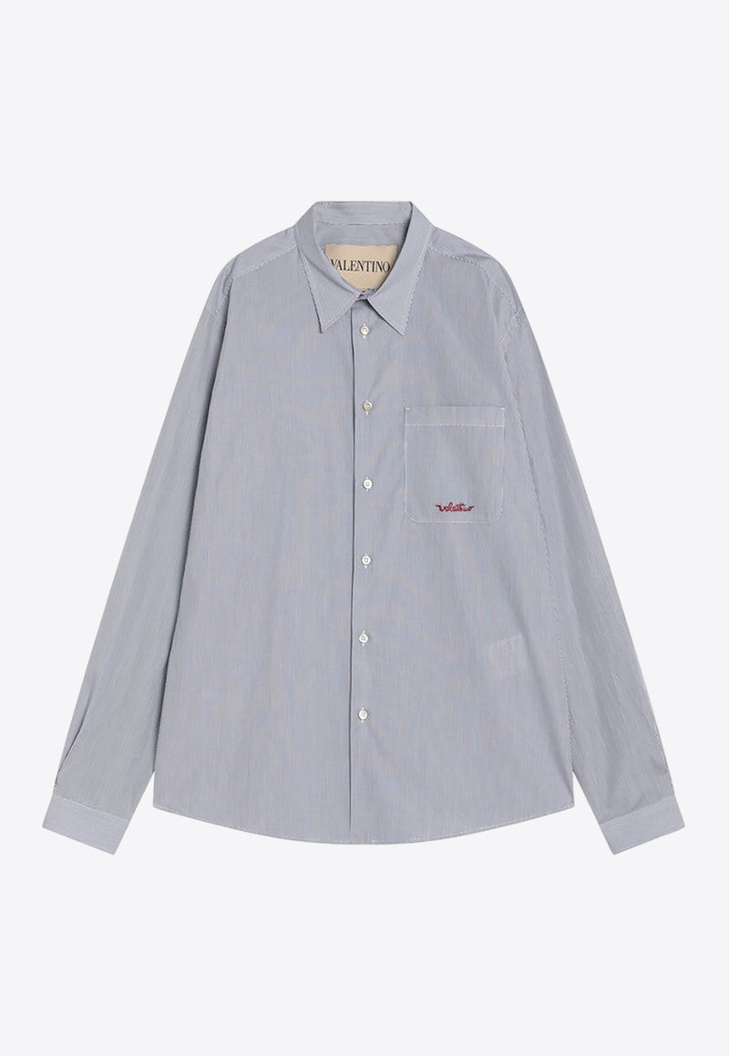 Valentino Logo Embroidered Stripe Poplin Shirt Light Blue 7V3ABS77B2Q/R_VALE-129