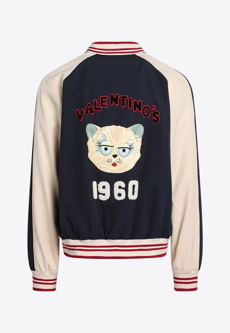 Valentino Wool VLogo Bomber Jacket Blue 7V3CIP63AWS/R_VALE-DYB