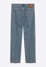 Valentino Logo Patch Washed Straight Jeans Blue 7V3DE05PB0W/R_VALE-558