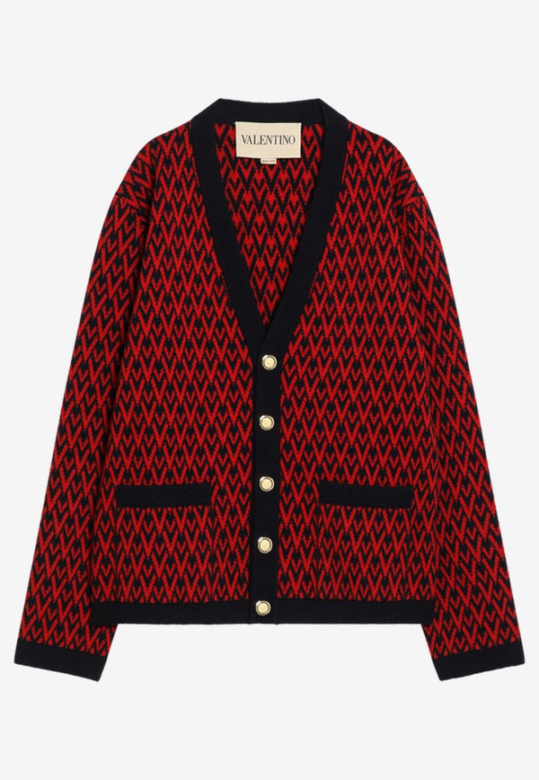 Valentino Toute La V Jacquard Wool Cardigan Red 7V3KA04IAR1/R_VALE-BR5