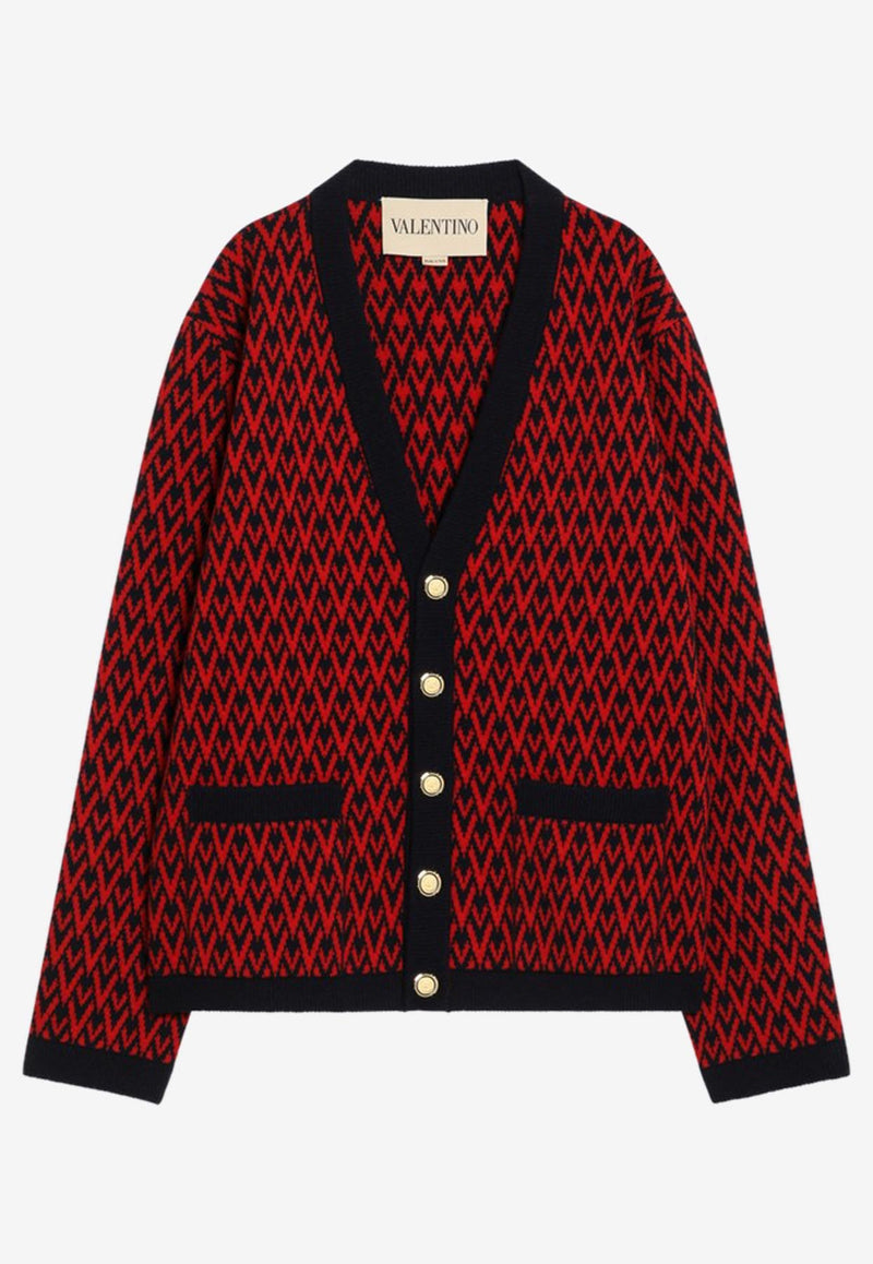 Valentino Toute La V Jacquard Wool Cardigan Red 7V3KA04IAR1/R_VALE-BR5
