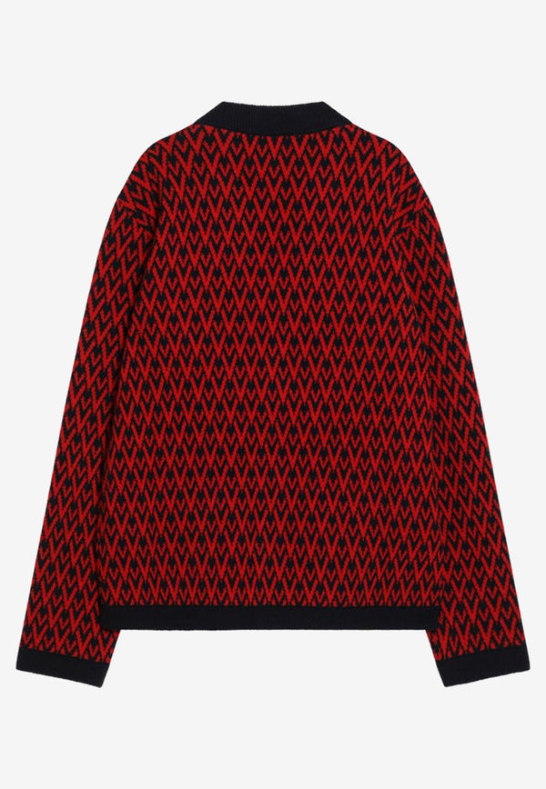Valentino Toute La V Jacquard Wool Cardigan Red 7V3KA04IAR1/R_VALE-BR5