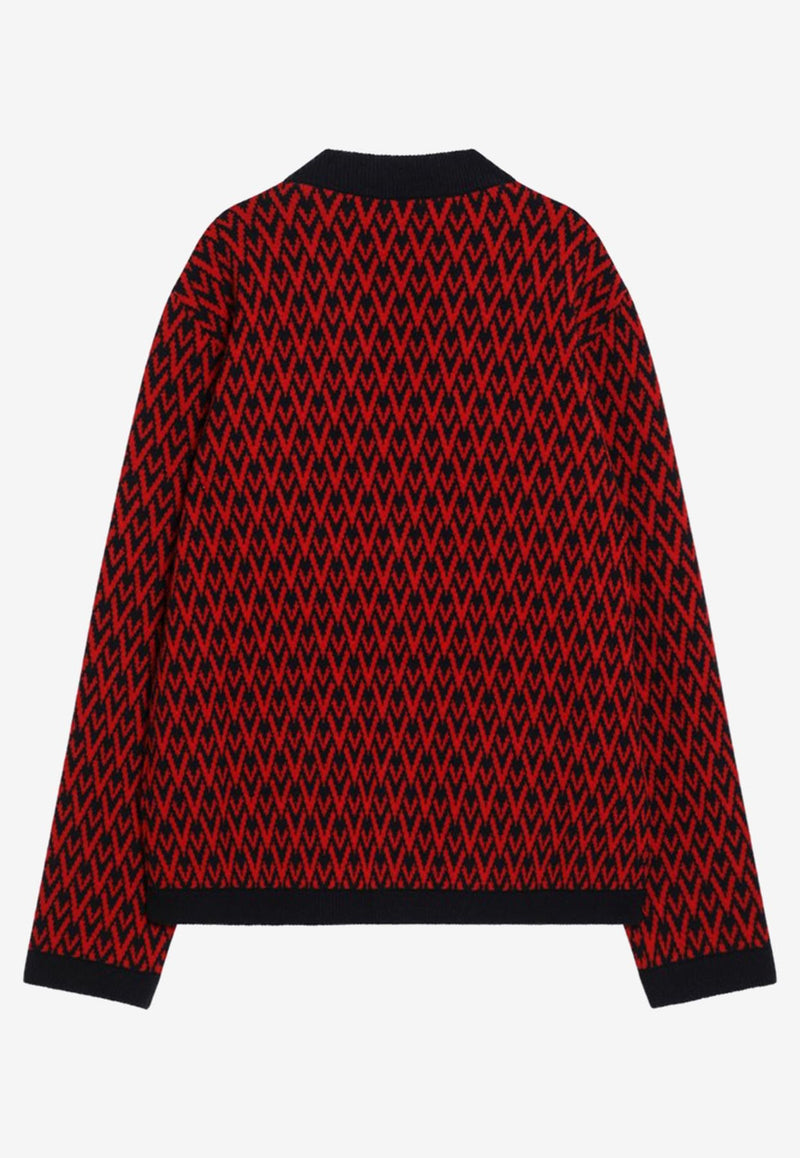 Valentino Toute La V Jacquard Wool Cardigan Red 7V3KA04IAR1/R_VALE-BR5