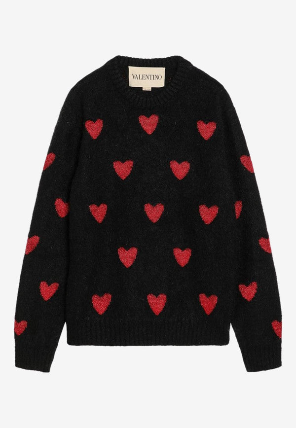 Valentino Jacquard Heart Mohair Blend Sweater Black 7V3KC34QB0T/R_VALE-0NR