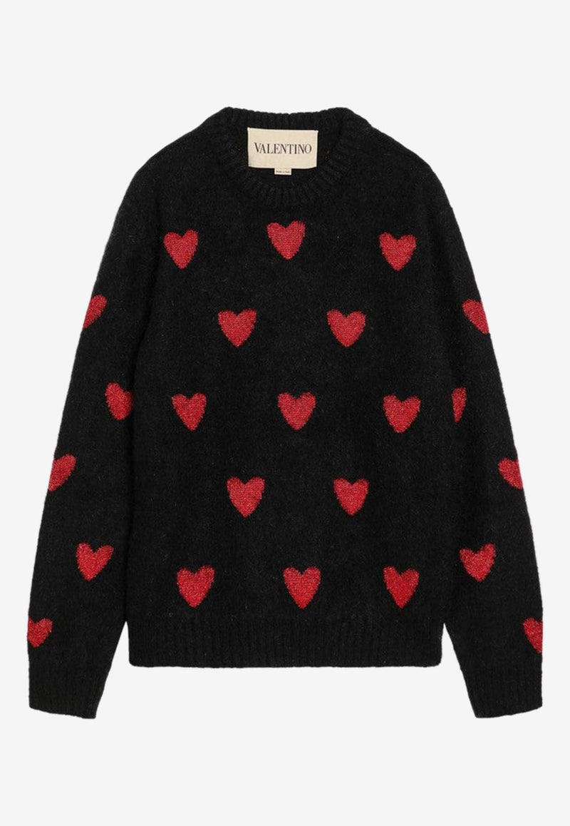 Valentino Jacquard Heart Mohair Blend Sweater Black 7V3KC34QB0T/R_VALE-0NR