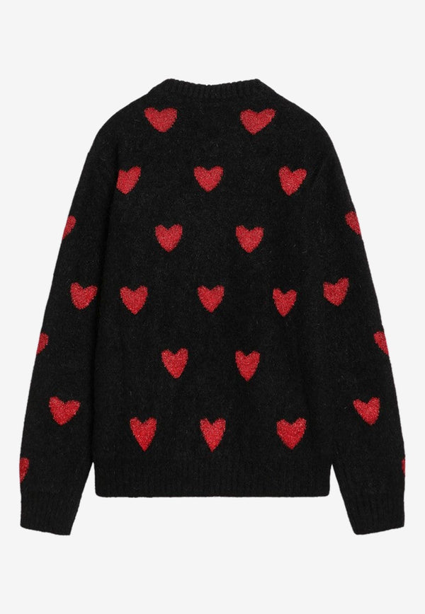Valentino Jacquard Heart Mohair Blend Sweater Black 7V3KC34QB0T/R_VALE-0NR