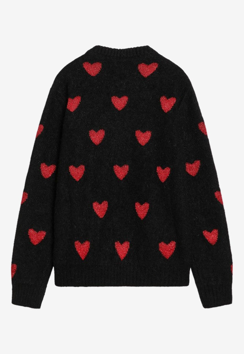 Valentino Jacquard Heart Mohair Blend Sweater Black 7V3KC34QB0T/R_VALE-0NR
