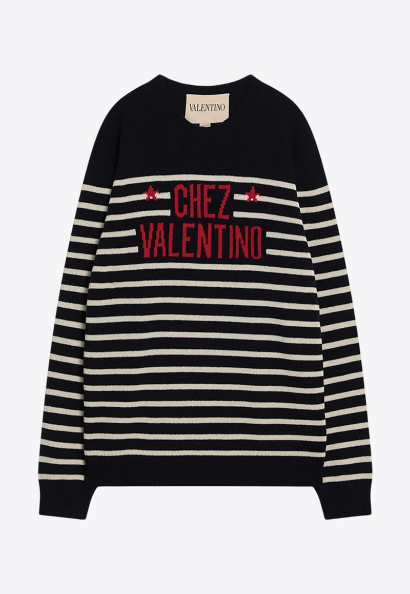 Valentino Chez Logo Jacquard Stripe Sweater Blue 7V3KC34WB1W/R_VALE-DYB