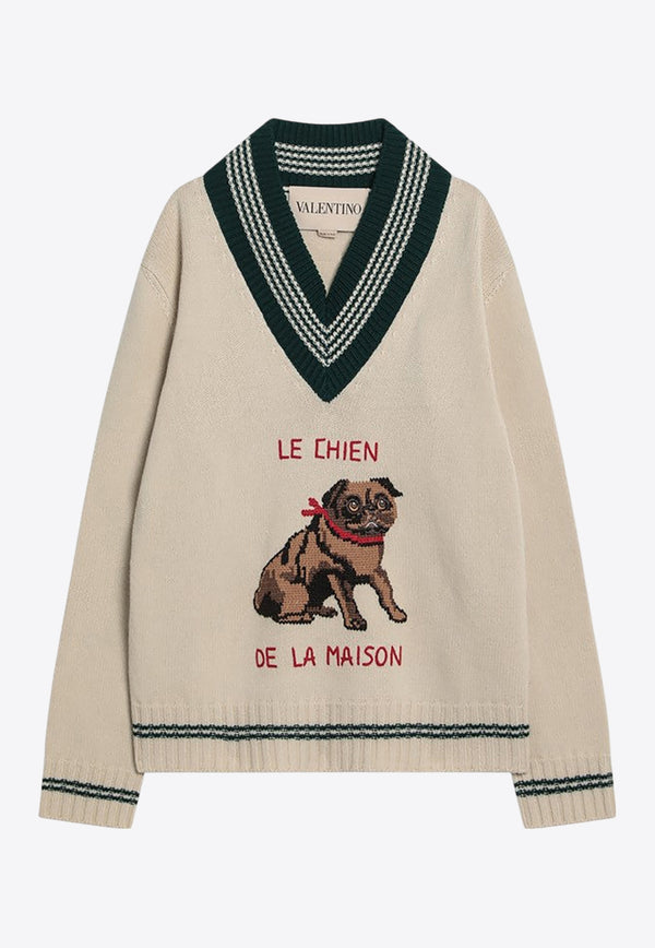 Valentino Le Chien De La Maison Embroidery Sweater Beige 7V3KC35EB2M/R_VALE-581