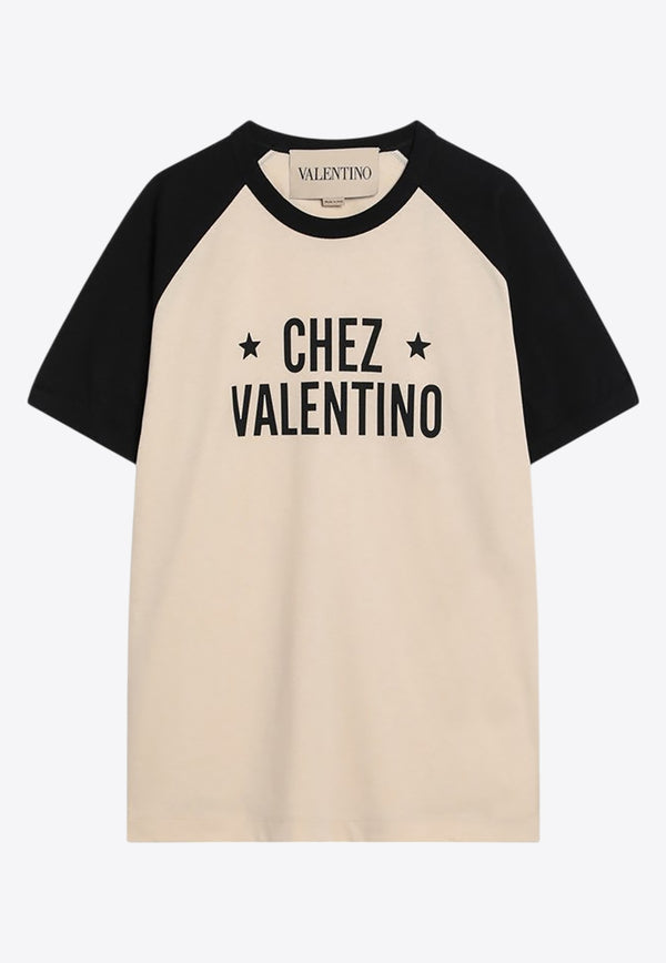 Valentino Chez Logo Print T-shirt Beige 7V3MG17DAYC/R_VALE-QT3