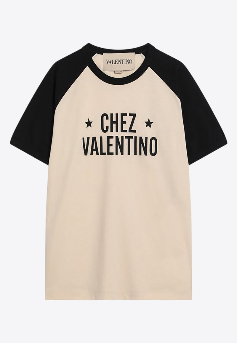 Valentino Chez Logo Print T-shirt Beige 7V3MG17DAYC/R_VALE-QT3