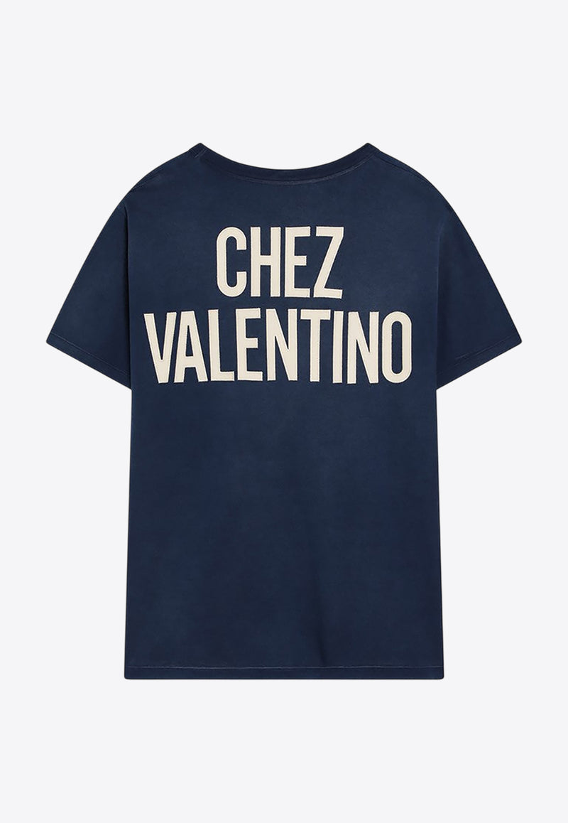 Valentino Chez Logo Vintage-Effect T-shirt Blue 7V3MG17EAYD/R_VALE-AEW