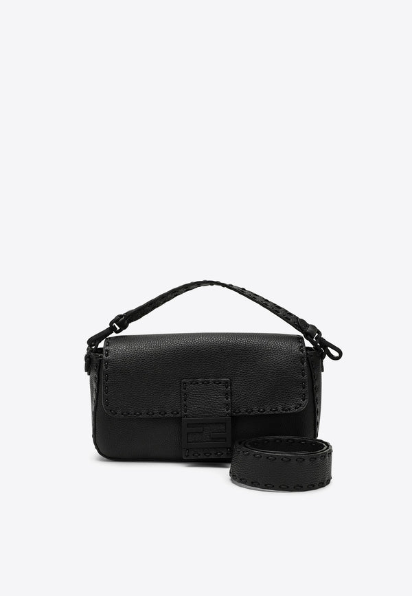 Fendi Baguette Messenger Bag in Grained Leather Black 7VA572AP11/M_FENDI-F0QA1