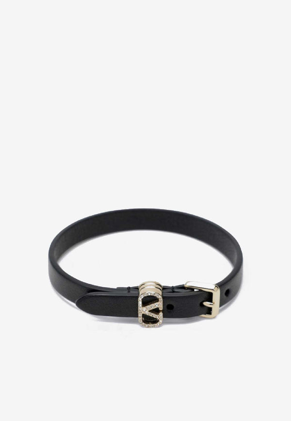 Valentino Ovalette Leather and Crystal Bracelet Black 7W0J0AH7WRV/R_VALE-EDM